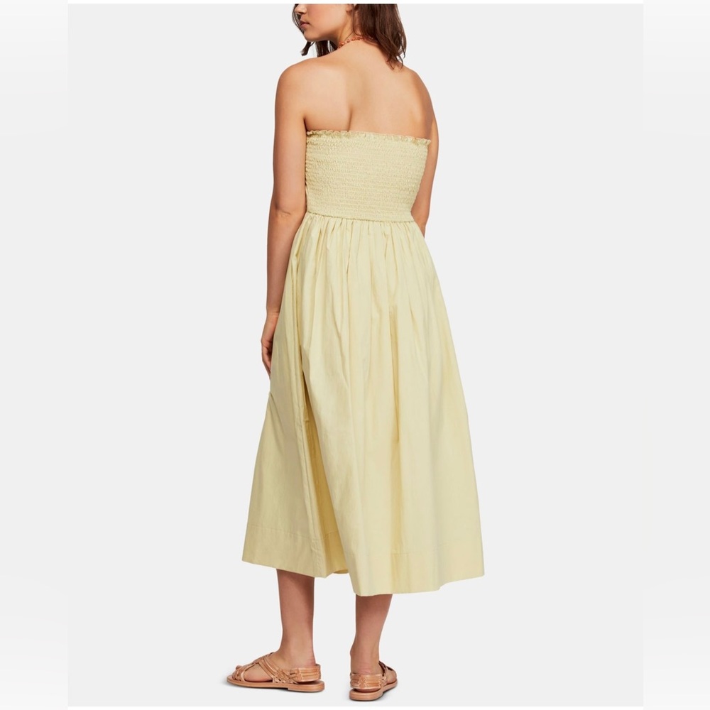 Free People Women Green Pleated Smocked Spaghetti Strap Square Neck Midi Dress - Picture 3 of 6